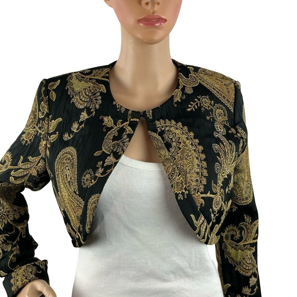 Joseph Ribkoff Vintage Paisley Bolero Jacket Black Gold Size 4 - Picture 2 of 7